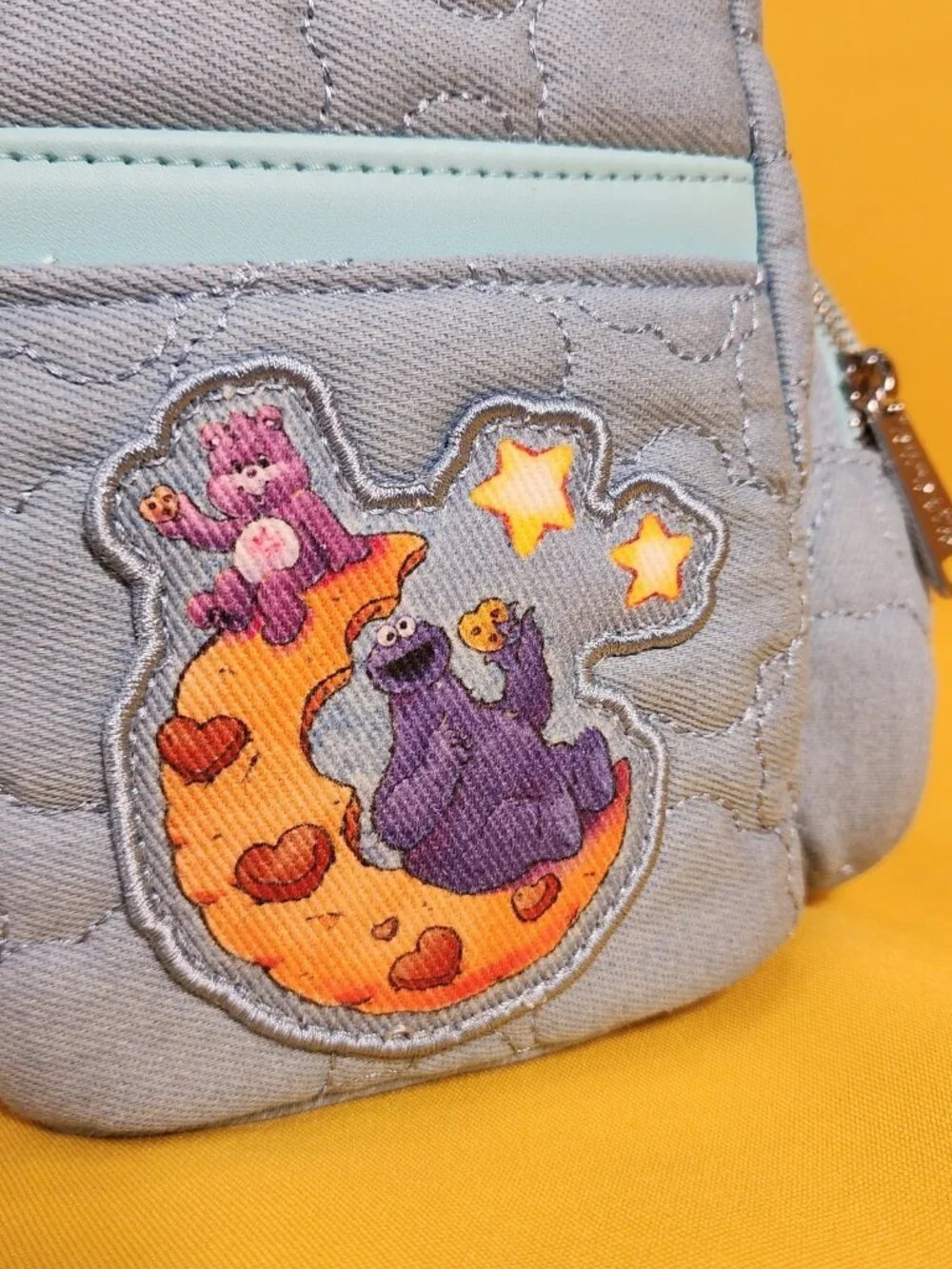 Loungefly Care Bears x Sesame Street Denim Quilted Mini Backpack with Coin Purse